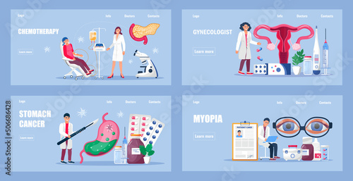 Pancreatitis concept vector for medical website, app. Pancreas, stomach doctors examine.