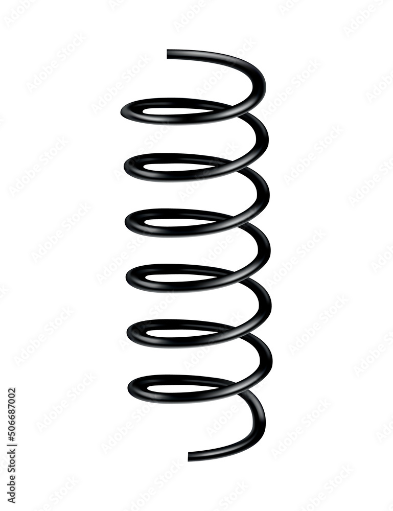 Metal spring. Spiral shape. Vector icon of swirl line or curved wire cord, shock absorber or equipment part. Repair spare part or flexible supplement Metal spring. Spiral shape. Vector icon of swirl line or curved wire cord, shock absorber or equipment part. Repair spare part or flexible supplement