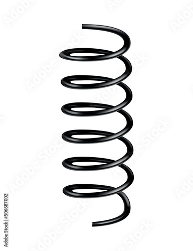 Metal spring. Spiral shape. Vector icon of swirl line or curved wire cord, shock absorber or equipment part. Repair spare part or flexible supplement