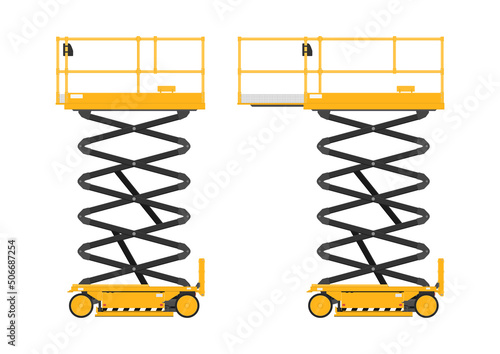 Electric scissor lift work platform. Vector.