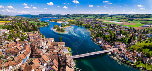 Photography Aerial panoramic view of beautiful old town Stein am Rhein in Switzerland border with Germany