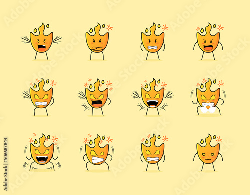 collection of cute fire cartoon character with angry expression. suitable for icon, logo, symbol and sign. such as emoticon, sticker, mascot or element logo