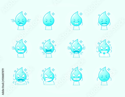 collection of cute water cartoon character with angry expression. suitable for icon, logo, symbol and sign. such as emoticon, sticker, mascot or element logo
