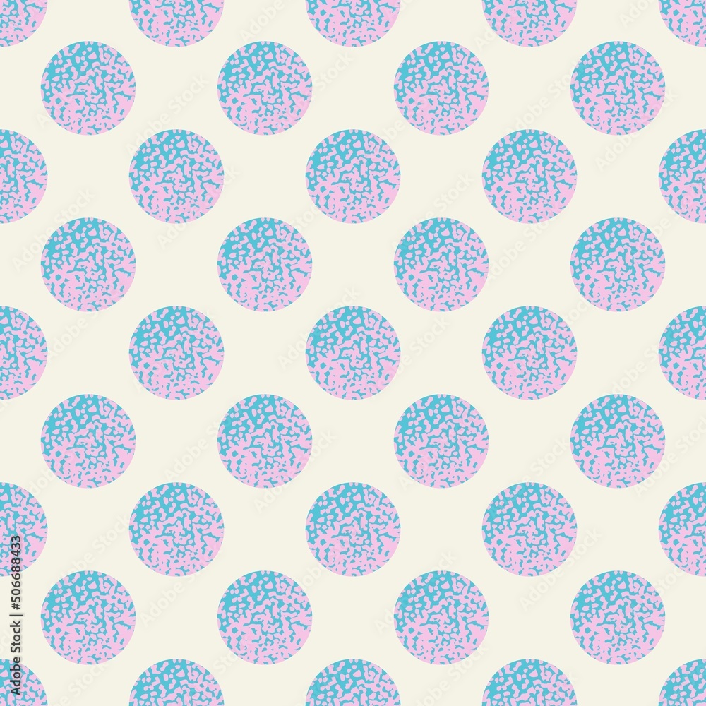 Pink and blue seamless polka dot pattern vector.