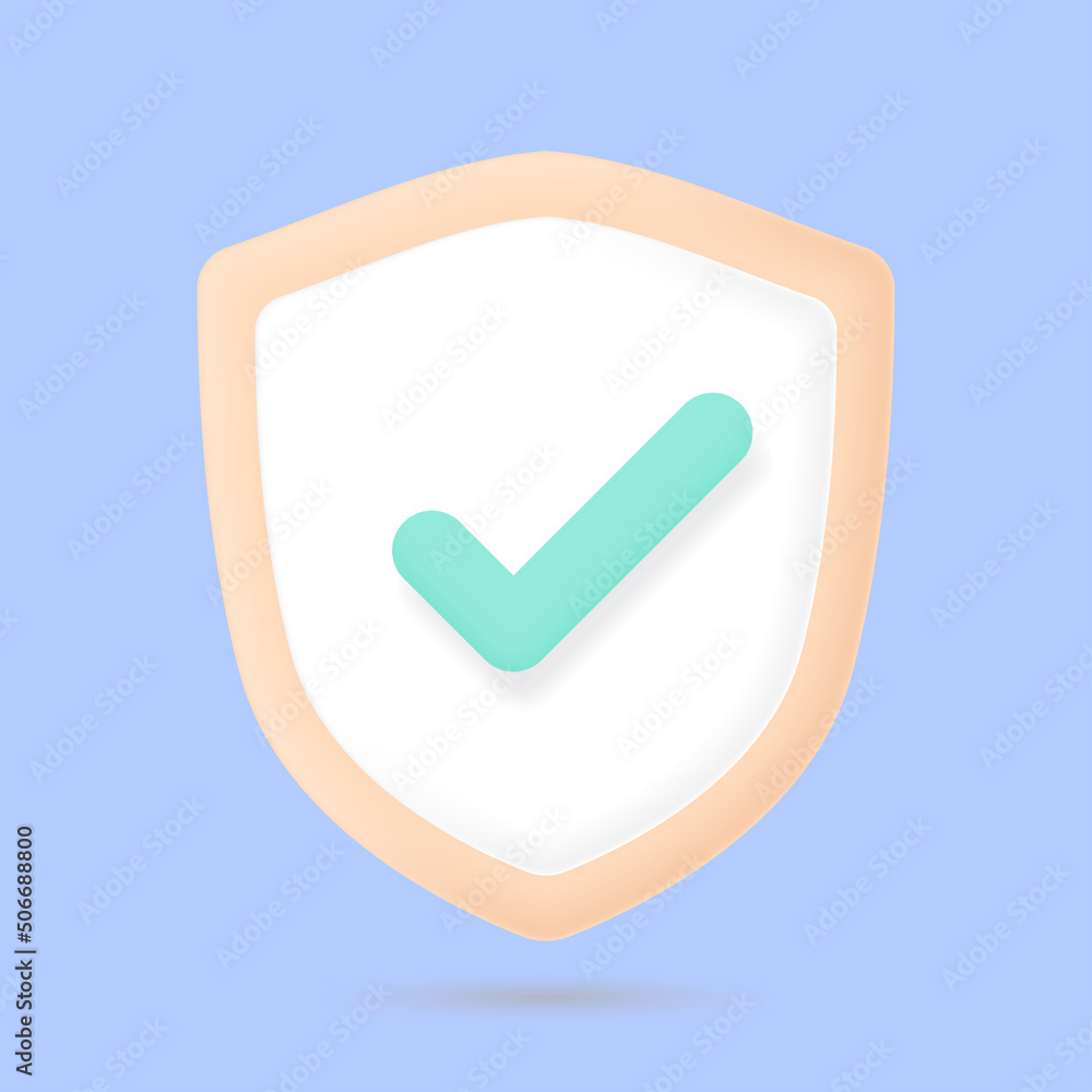 3d protection shield icon, checkmark on shield. 3d vector illustration 3d protection shield icon, checkmark on shield. 3d vector illustration