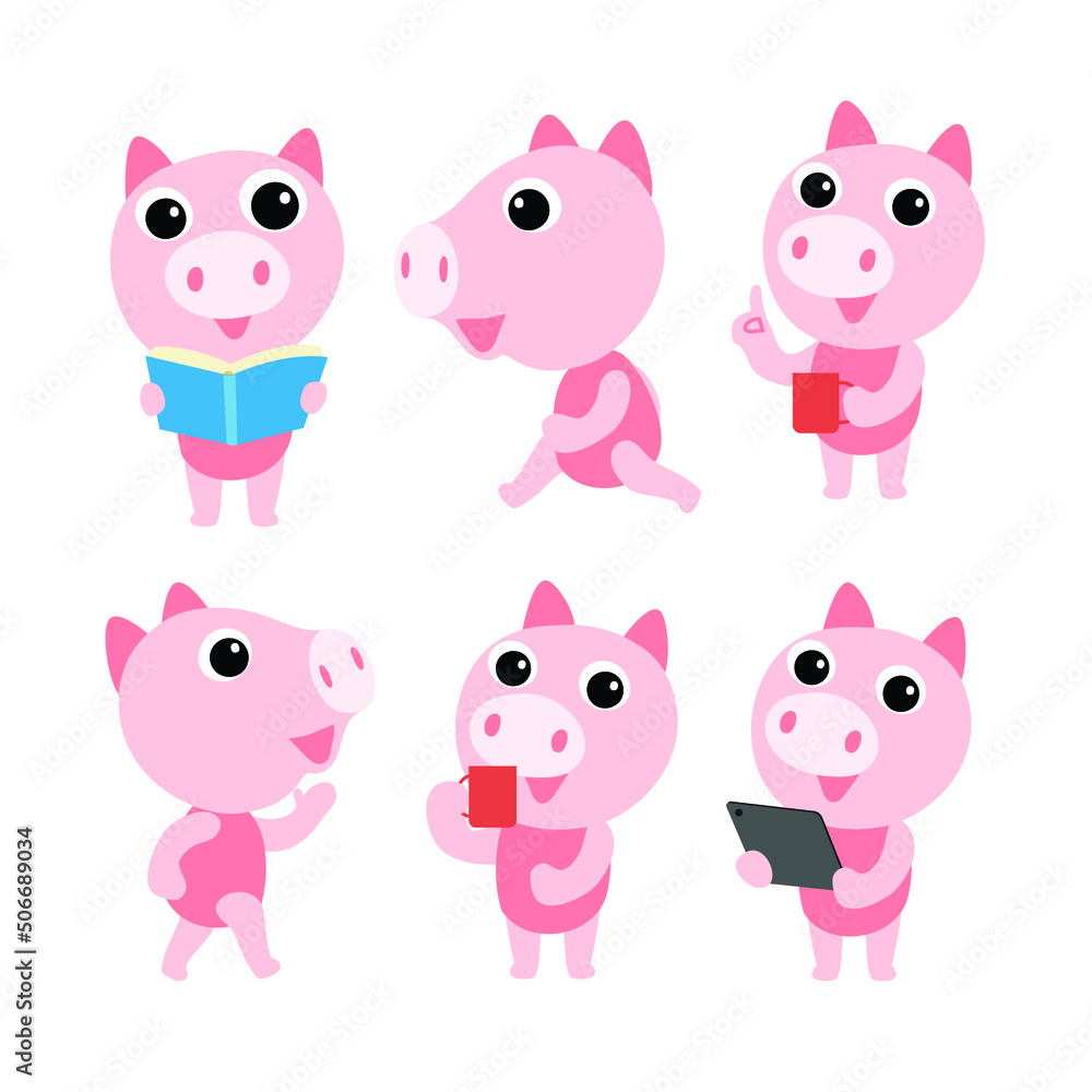 Cute pig character design presenting concept Cute pig character design presenting concept