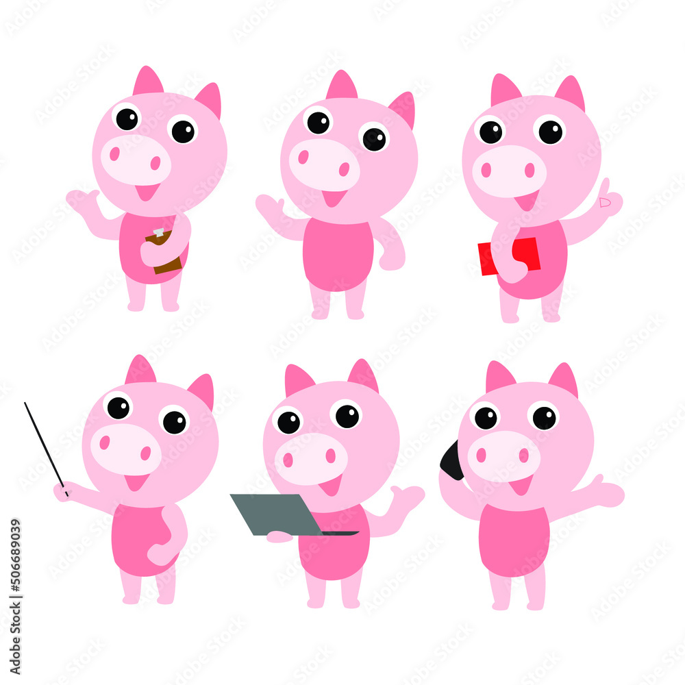 Cute pig character design presenting concept Cute pig character design presenting concept