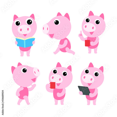 Cute pig character design presenting concept