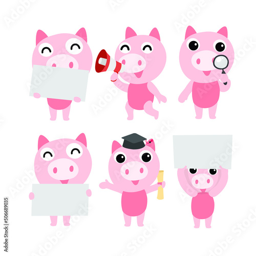 Cute pig character design presenting concept
