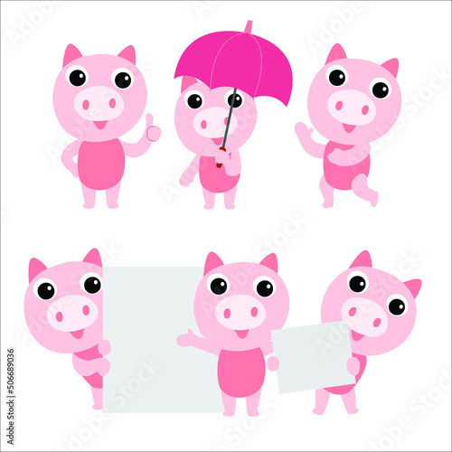 Cute pig character design presenting concept
