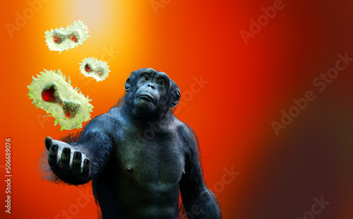 Fotografie, Tablou monkey pox virus of animal origin and monkey render 3d