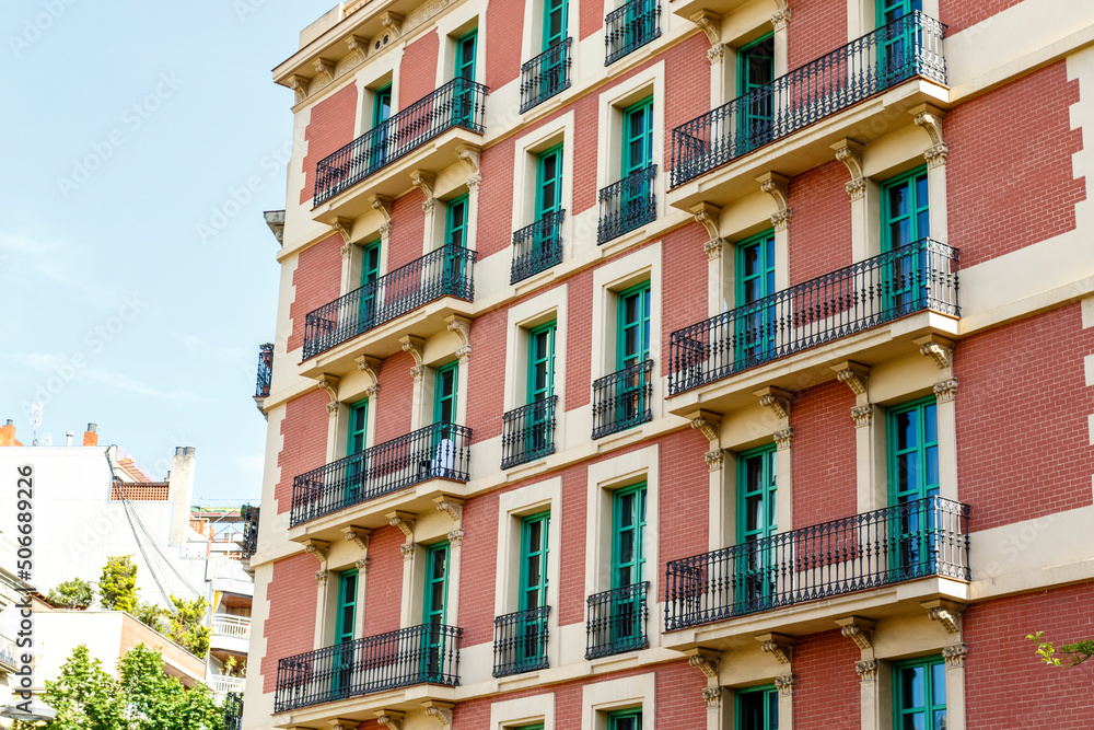 Facade of old apartment buildings in el Eixample, Barcelona, Catalonia, Spain, Europe