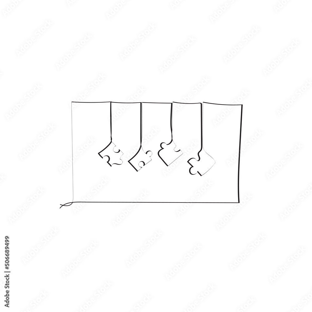 Continuous line drawing. the puzzle is hanging. Illustration icon vector Continuous line drawing. the puzzle is hanging. Illustration icon vector