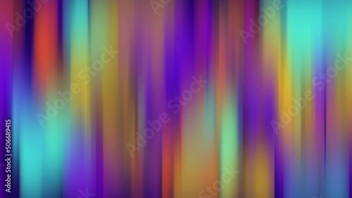 Twisted vibrant iridescent gradient blurred of purple yellow orange turquoise and blue colors with smooth movement of the gradient in the frame with copy space. Abstract vertical lines animation