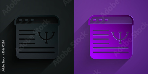 Paper cut Online psychological counseling distance icon isolated on black on purple background. Psychotherapy, psychological help, psychiatrist online consulting. Paper art style. Vector