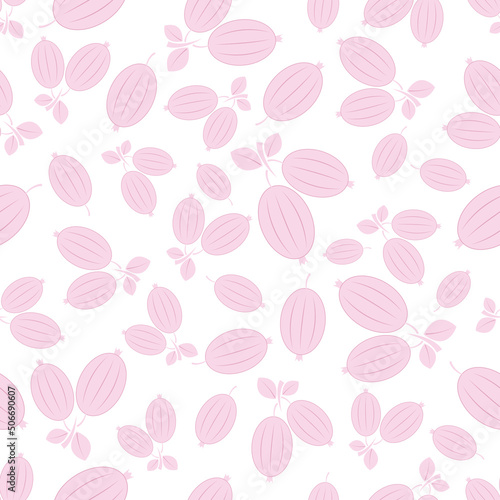 Seamless pattern with gooseberry in pastel color. Pink color gooseberry in white background. Summer background with berries. Design for print wrapping paper, fabric, packaging.Vector illustration