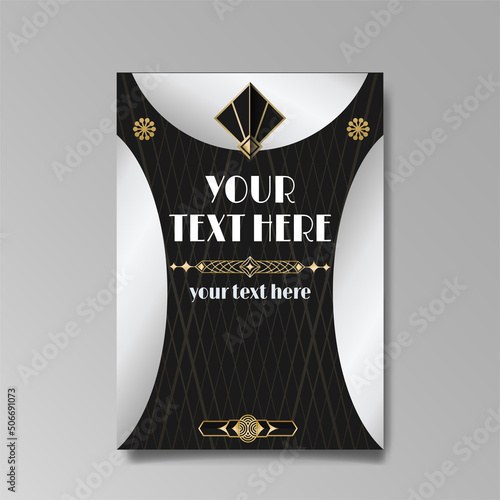 Art Deco template golden-black white, A4 page, menu, card, invitation,