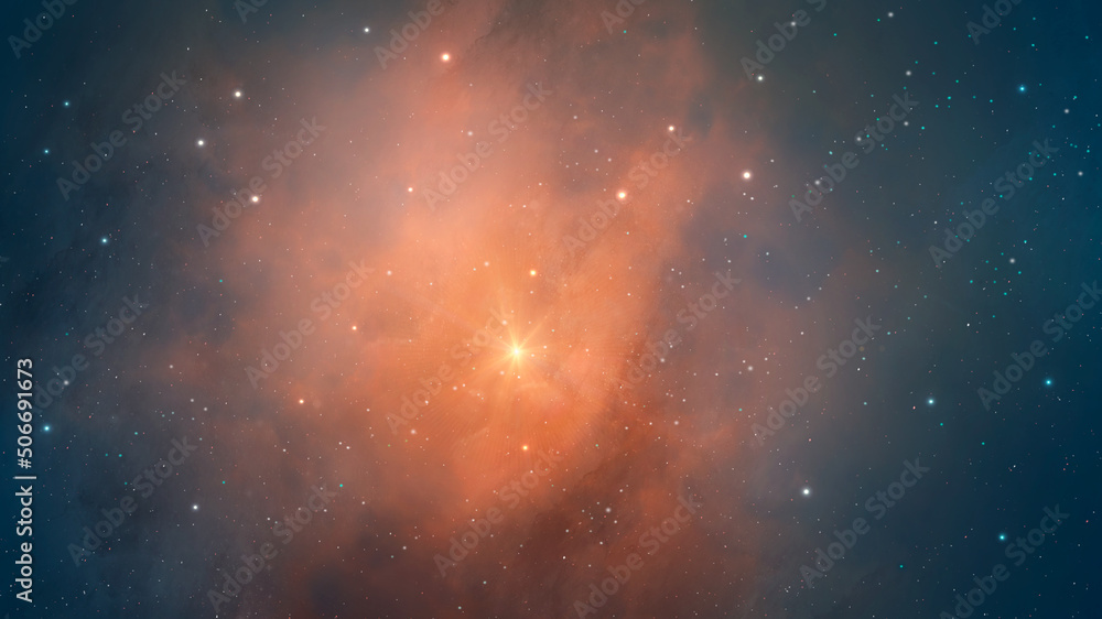 Obraz premium Space background. Colorful orange and blue nebula with star field. 3D rendering, digital painting