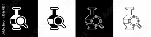 Set Ancient amphorae icon isolated on black and white background. Vector