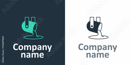 Logotype Molten gold being poured icon isolated on white background. Molten metal poured from ladle. Logo design template element. Vector