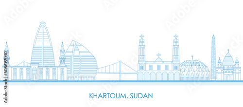 Outline Skyline panorama of city of Khartoum, Sudan - vector illustration
