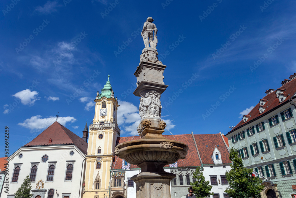 The Roland Fountain at the Main Square in Bratislava