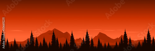 sunrise mountain landscape flat design vector illustration good for wallpaper, backdrop, banner, game art, background, and design template 