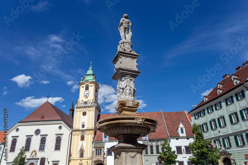 The Roland Fountain at the Main Square in Bratislava