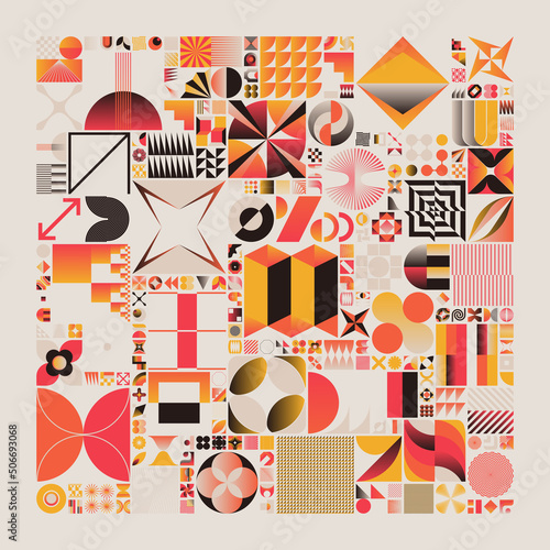 Bauhaus Inspired Graphic Pattern Artwork Made With Abstract Vector Geometric Shapes