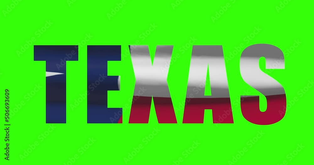Texas state name on green screen animation. USA state flag waving Texas state name on green screen animation. USA state flag waving