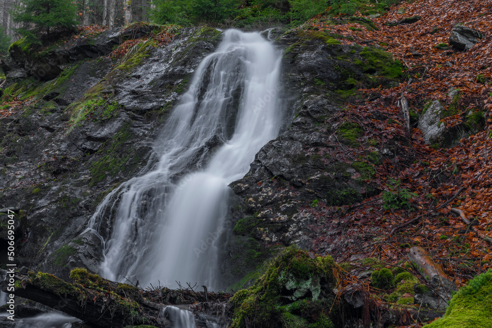 Prudky rucej creek with waterfall near confluence with Jizera river Prudky rucej creek with waterfall near confluence with Jizera river