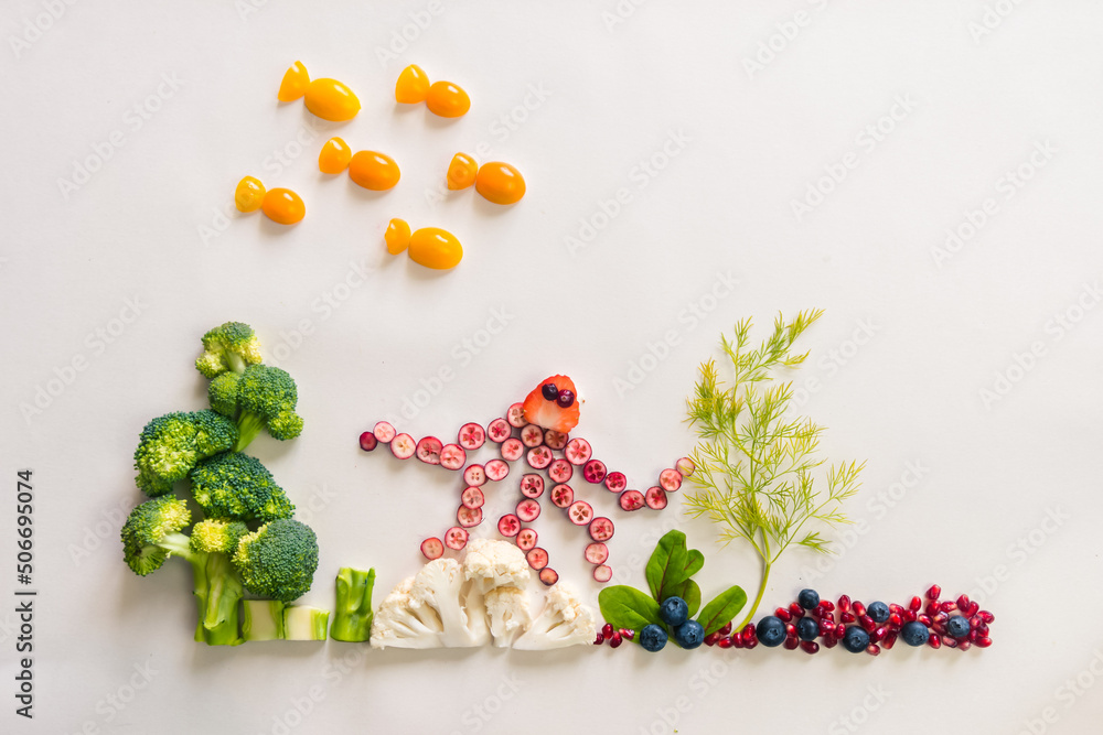 fruit and vegetable creative ideas, sea world fantasy in vivid colors