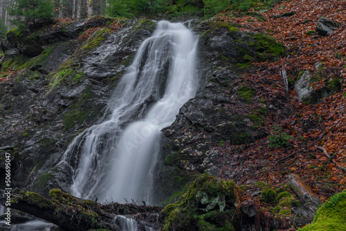 Prudky rucej creek with waterfall near confluence with Jizera river