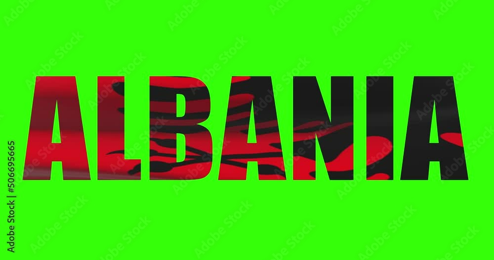 Albania country lettering word text with flag waving animation on green screen 4K. Chroma key background Albania country lettering word text with flag waving animation on green screen 4K. Chroma key background