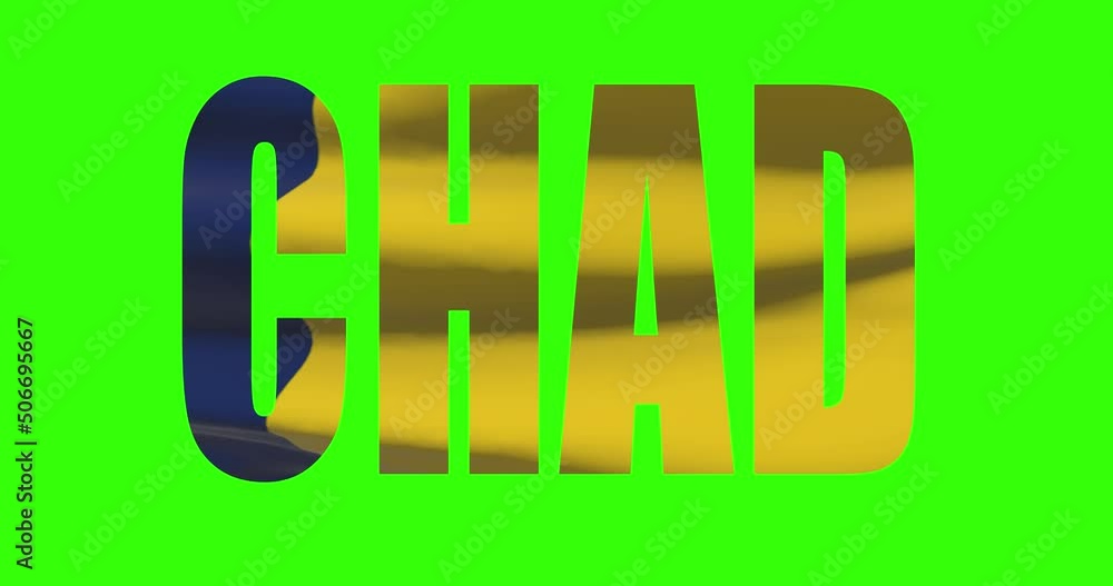Chad country lettering word text with flag waving animation on green ...