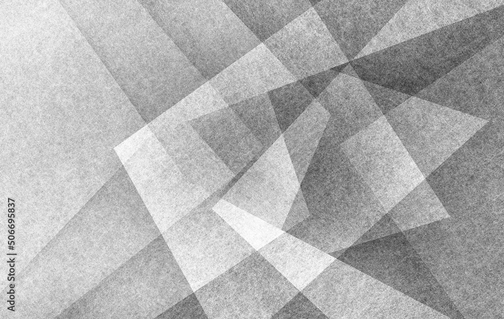 Fototapeta White abstract background with texture, geometric gray and white triangles and square shapes in layered abstract pattern, modern textured design