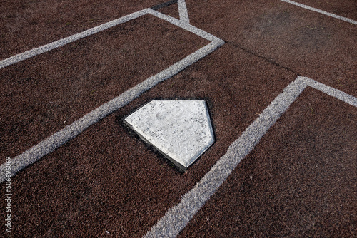 Foto Top down, close up view of home base on a baseball field