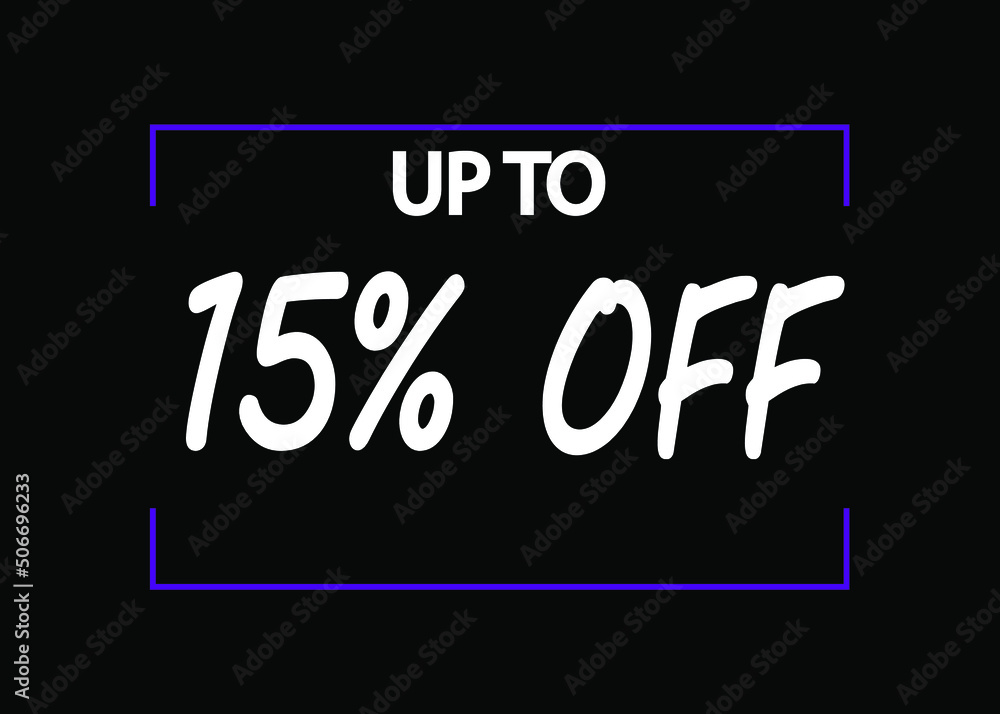 15% off banner. Discount icon for products on black background.