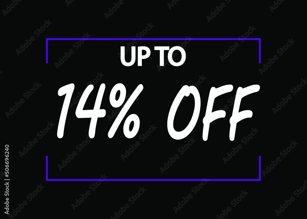 14% off banner. Discount icon for products on black background.