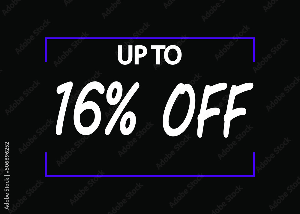 16% off banner. Discount icon for products on black background.