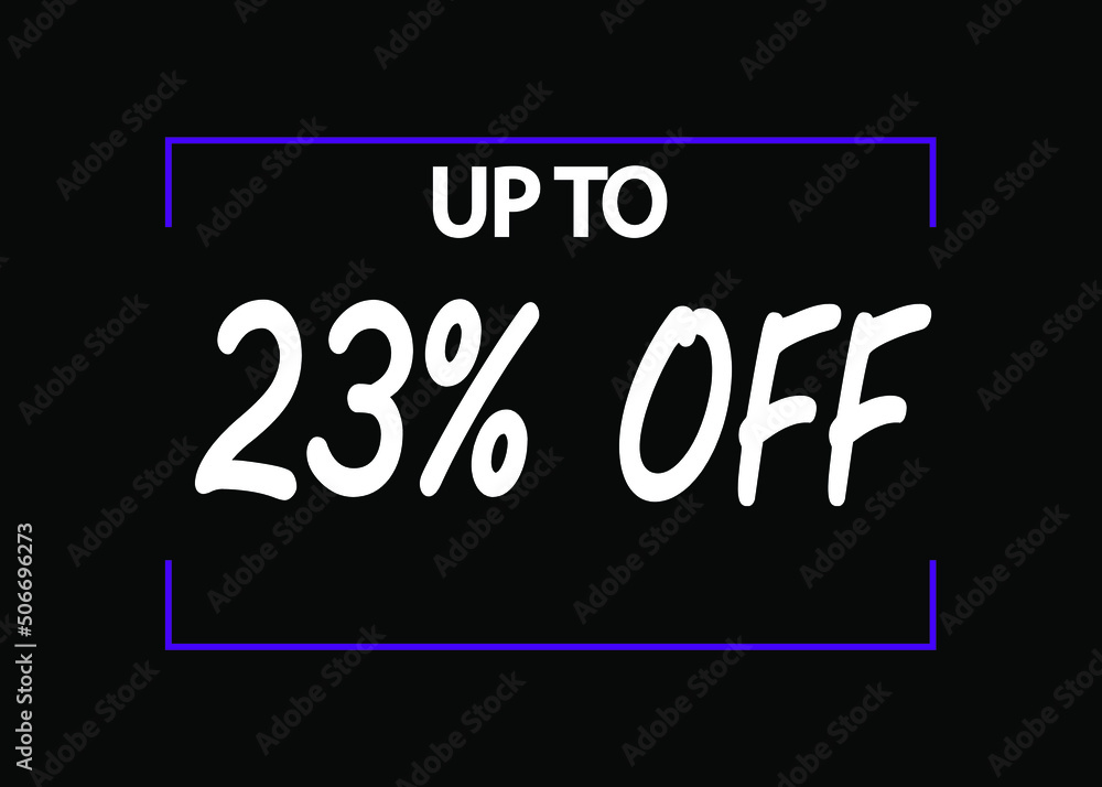 23% off banner. Discount icon for products on black background.