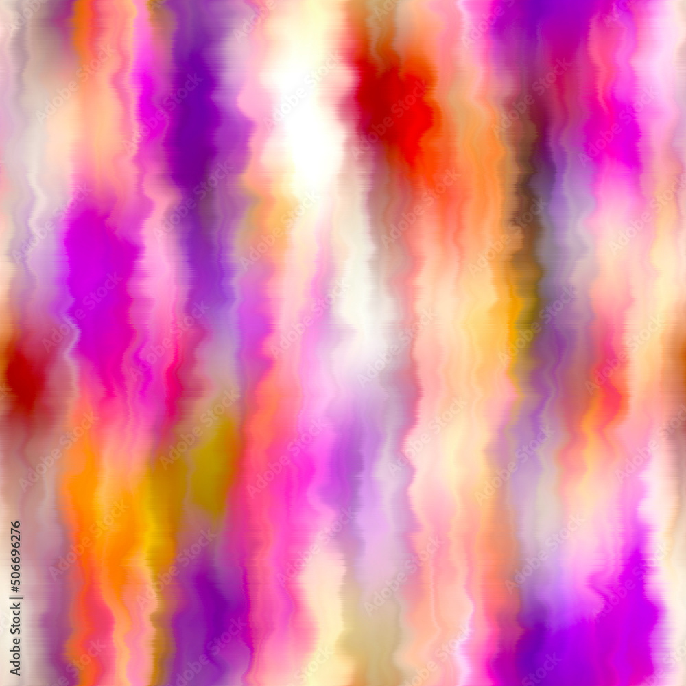 Bleed vertical stripe summer tie dye batik beach wear pattern. Seamless variegated gradient space dyed shibori effect. Washed out painterly trendy fashion print background. 