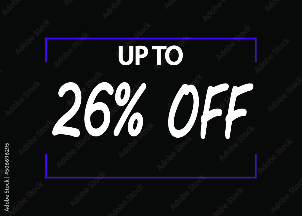 Obraz premium 26% off banner. Discount icon for products on black background.
