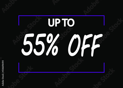 55% off banner. Discount icon for products on black background.