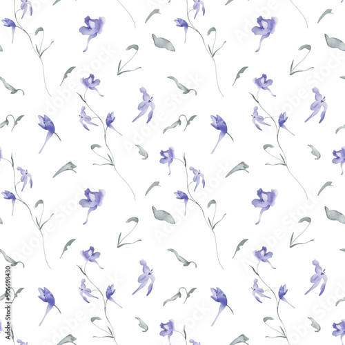Watercolor Seamless Pattern Background with Meadow Flowers on White Background.