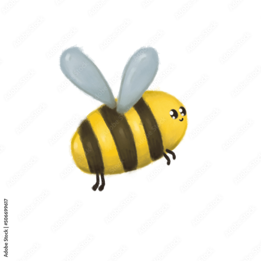 Wasp flying bee illustration isolated on white background with smile in cute kawaii style for design for children Wasp flying bee illustration isolated on white background with smile in cute kawaii style for design for children