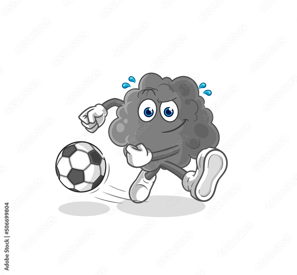 Fototapeta premium black cloud kicking the ball cartoon. cartoon mascot vector