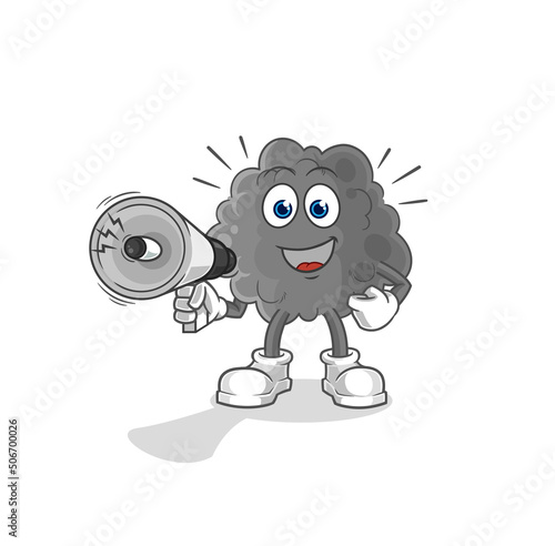 black cloud holding hand loudspeakers vector. cartoon character