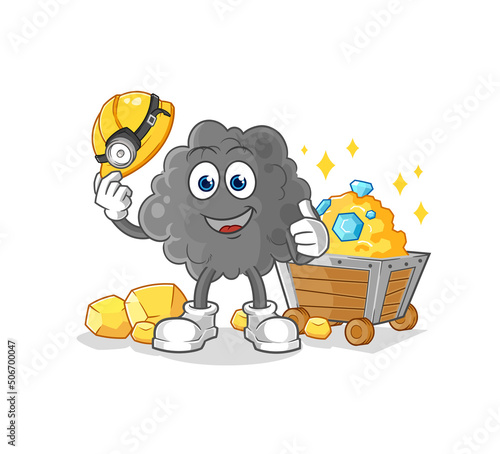 black cloud miner with gold character. cartoon mascot vector