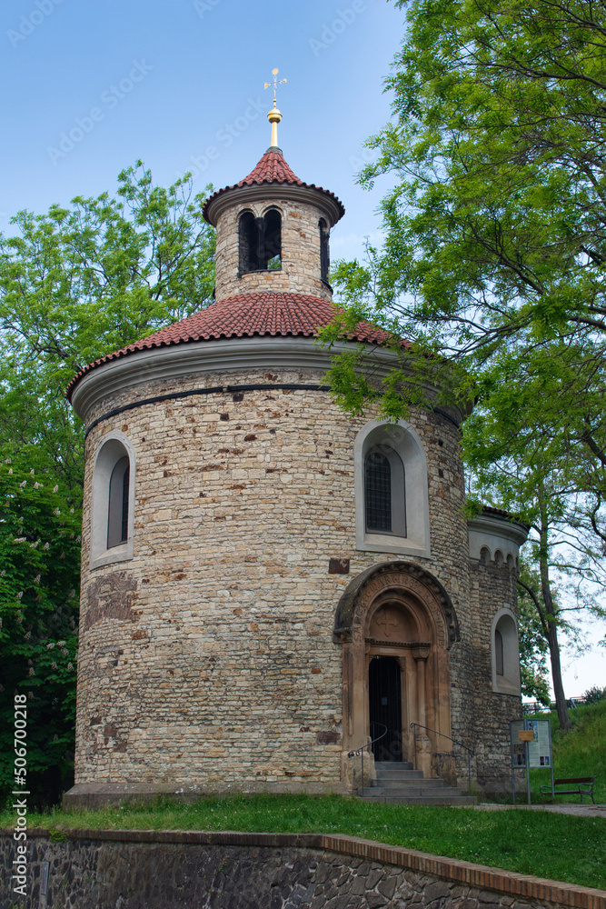 Rotunda of St Martin in Prague in spring day. Vysehrad. Unesco czech heritage.